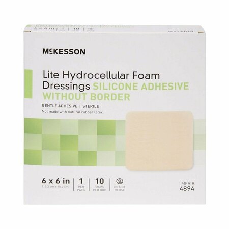 MCKESSON LITE Silicone Gel Adhesive without Border Thin Silicone Foam Dressing, 6x6In, 10PK 4894